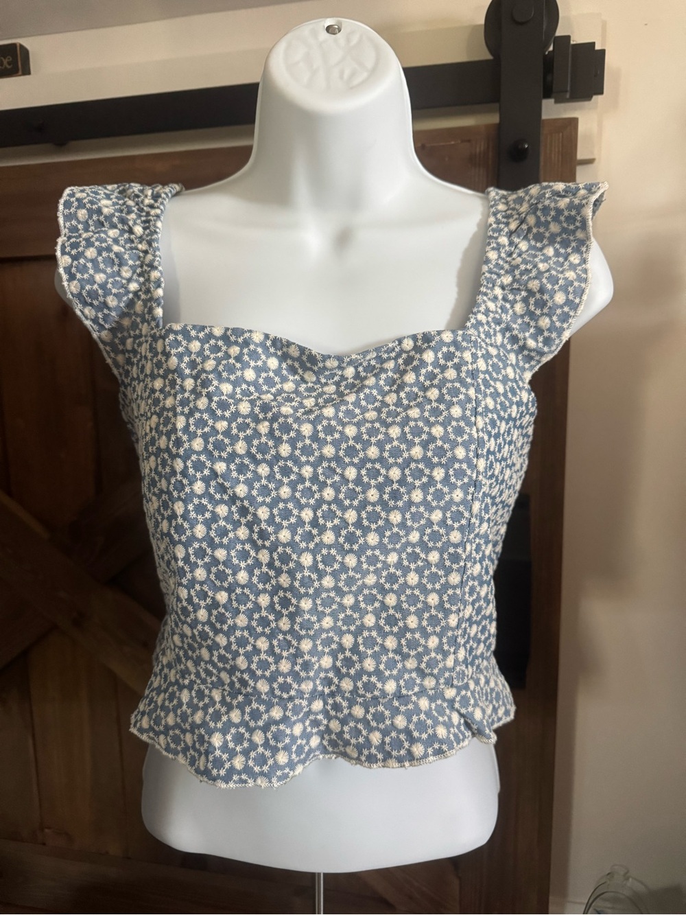 Blue Floral Square-Neck Ruffle Hem Camisole